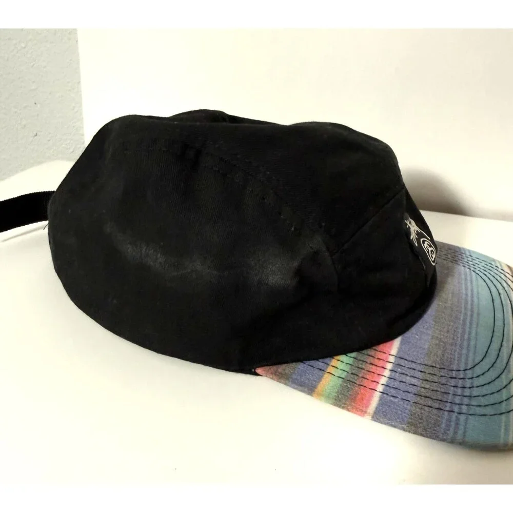 Stussy Strapback Hat Black Multicolor Stripe Brim Streetwear Cap